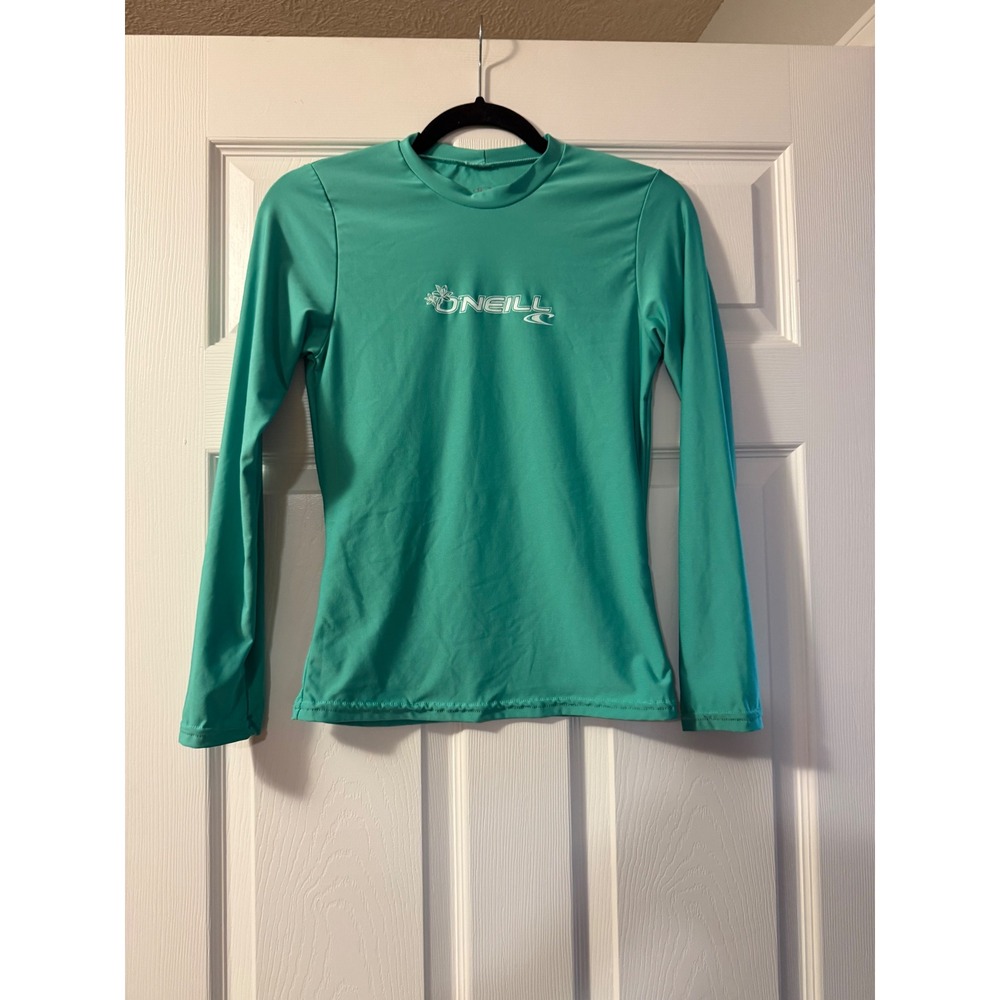 O'Neill Rash Guard Women XS Teal Green Skins UPF 50+ Long Sleeve Surf Swim Shirt